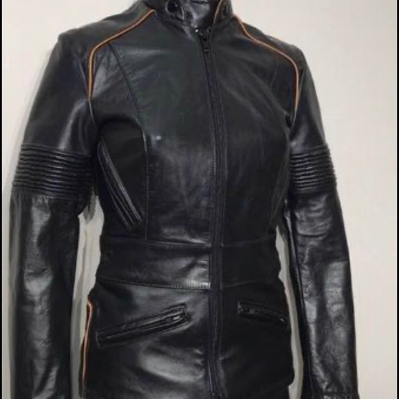 Ladies Vintage leather motorcycle jacket - size 8 - Picture 2 of 7